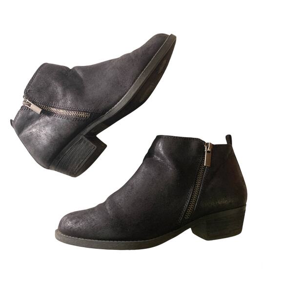 Carlos Santana 7.5 Brie Black Suede Ankle Boots Booties Block Heel Zip Boho - Picture 1 of 13